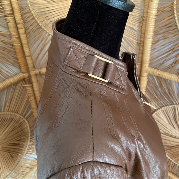 Bradley Bayou Brown Leather Jacket Sz M Zip Front, pleat/stitching detail - Picture 8 of 14